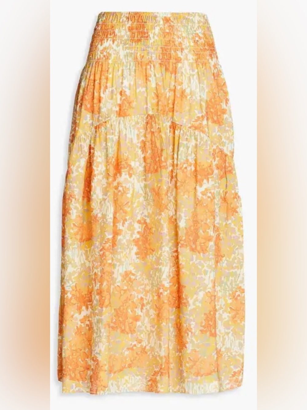 NWOT $398 Vince. Midi Skirt Boho Floral Smocked Pockets Stretchy Size Medium